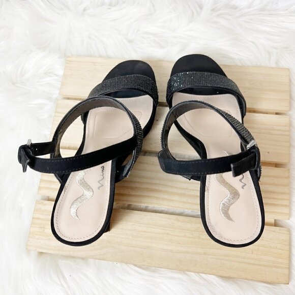 Nina Adila Black Wedge Rhinestone Slingback Open Toe Sandal Women's Size 9M - Picture 6 of 9